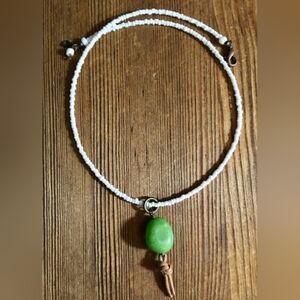 Green and White Beaded Ladies Beach Boho Necklace,  Handmade Ladies Necklace